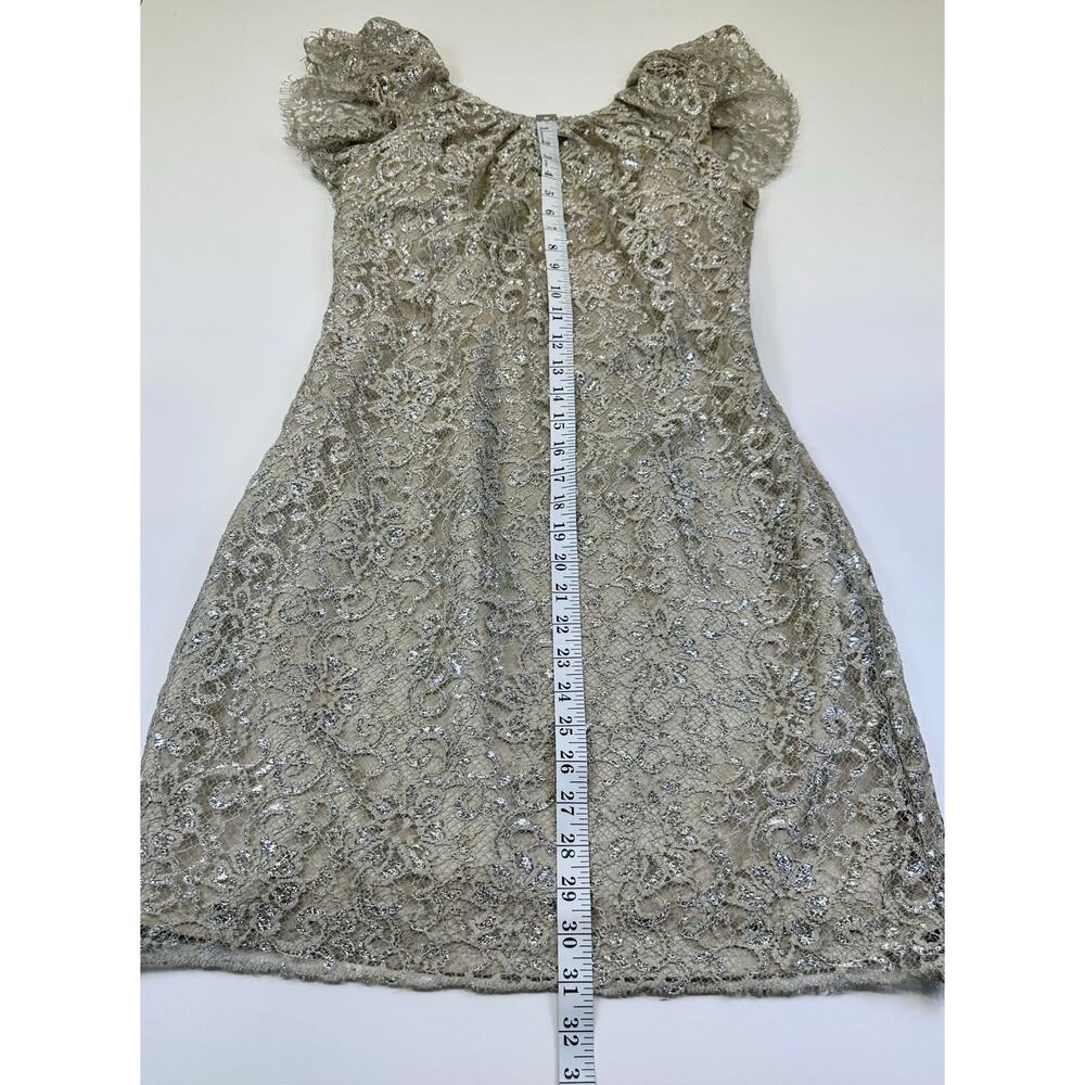 Free People Beige Silver Metallic Lace Mini Shift Dress Sleeves Size Small - Picture 12 of 13